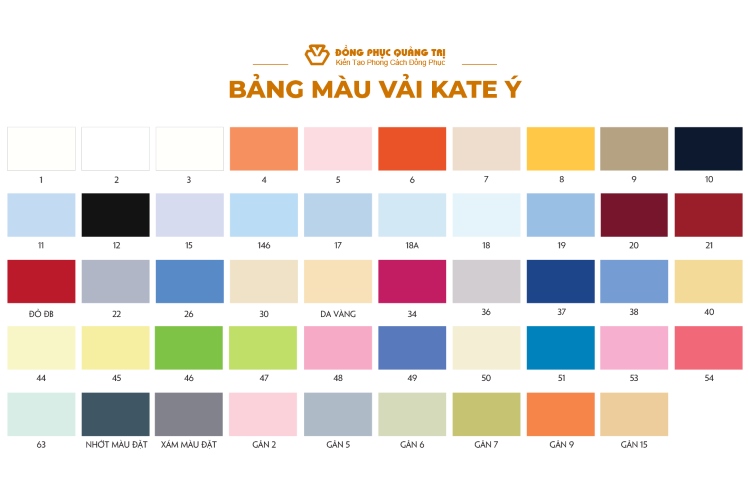bảng màu vải kate ý may sơ mi đồng phục